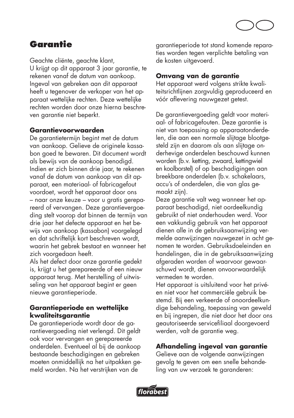Garantie, Be nl | Florabest FHE 550 B2 User Manual | Page 41 / 84