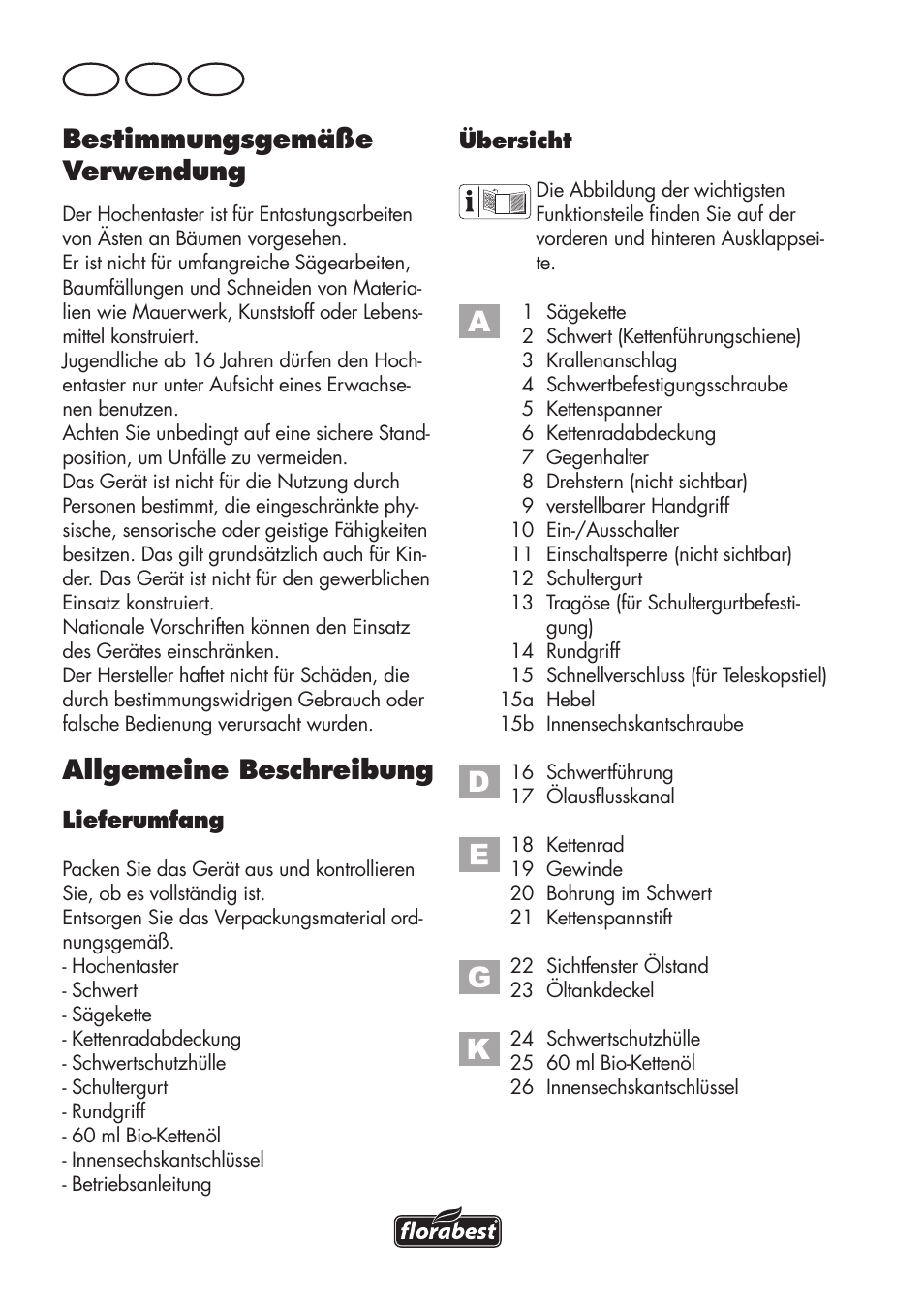 Bestimmungsgemäße verwendung, Allgemeine beschreibung, De at ch | Florabest FHE 550 B2 User Manual | Page 44 / 84