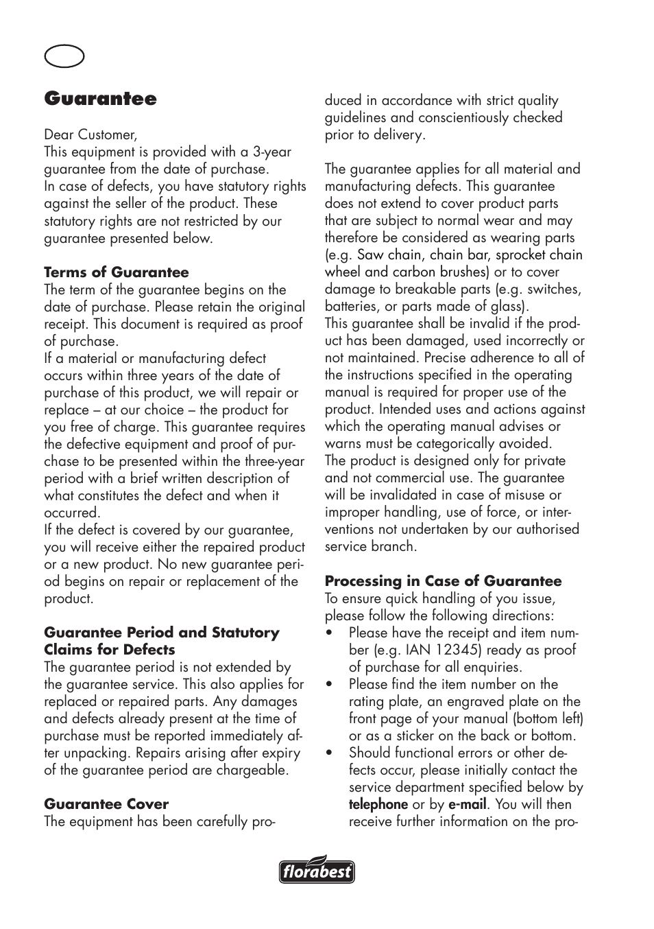 Guarantee | Florabest FHE 550 B2 User Manual | Page 78 / 84