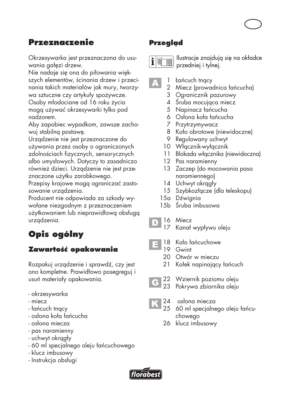Przeznaczenie, Opis ogólny | Florabest FHE 550 B2 User Manual | Page 23 / 120