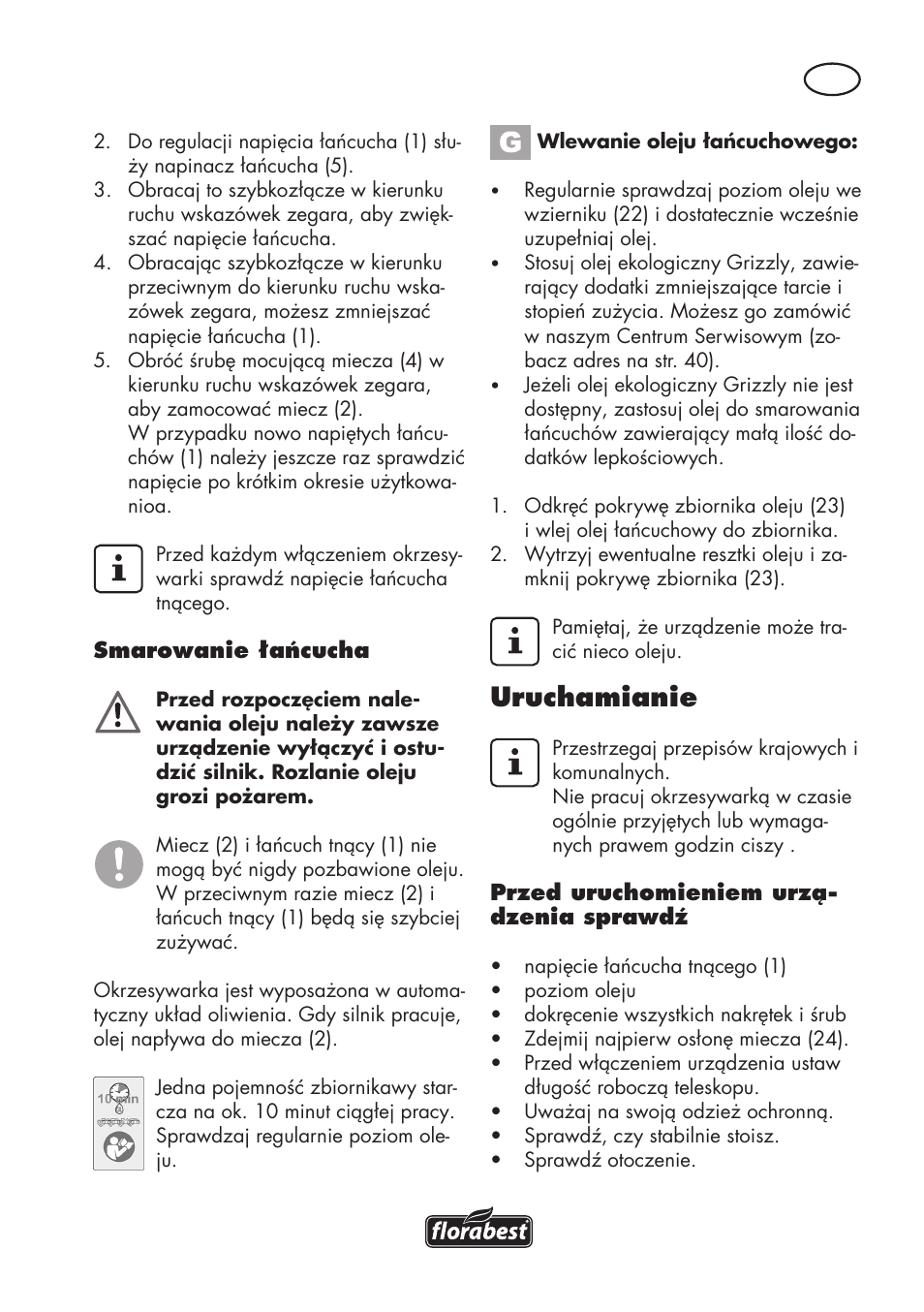 Uruchamianie | Florabest FHE 550 B2 User Manual | Page 33 / 120