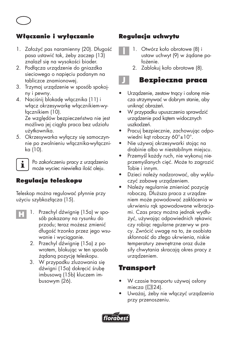 Bezpieczna praca, Transport | Florabest FHE 550 B2 User Manual | Page 34 / 120