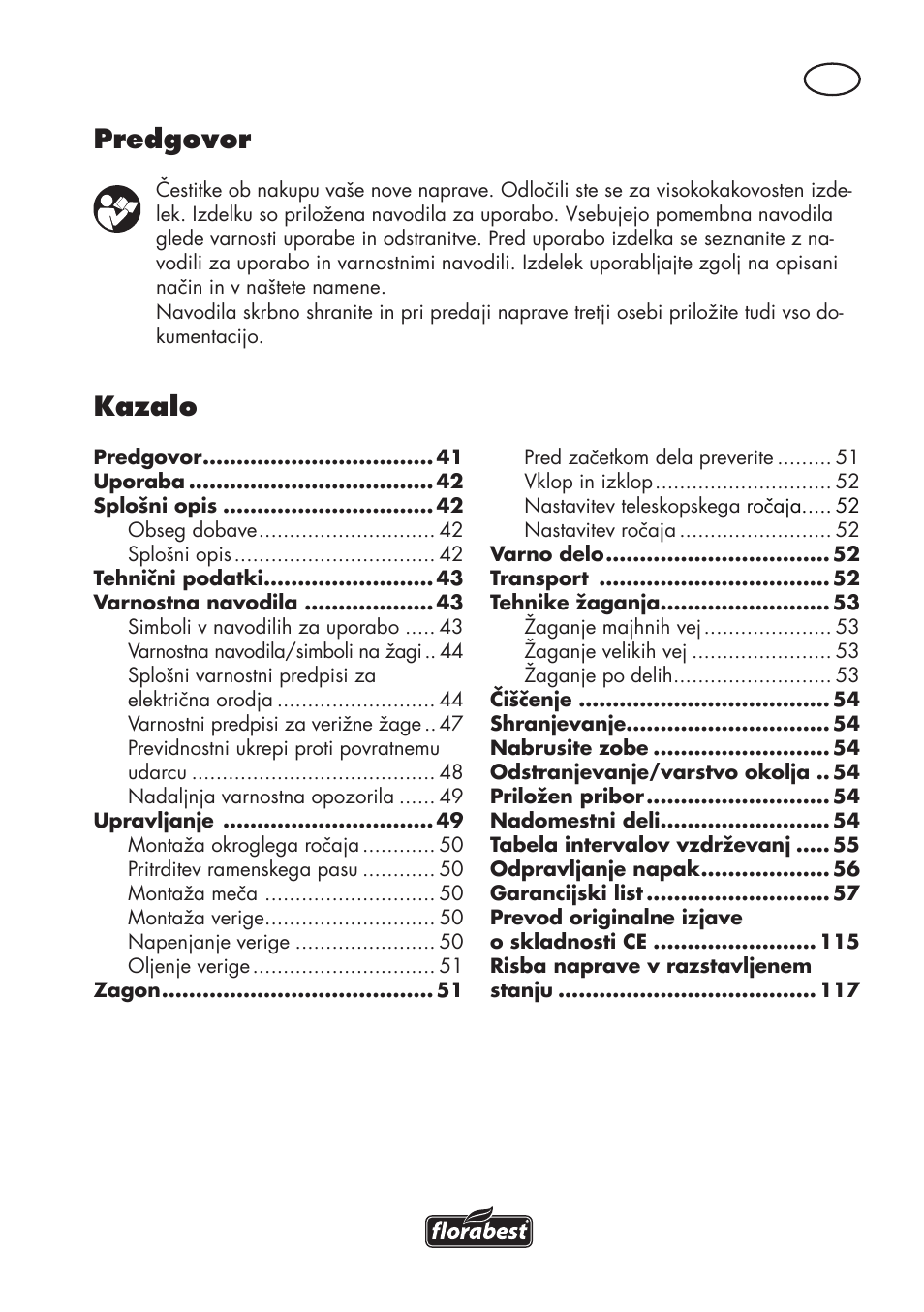 Kazalo, Predgovor | Florabest FHE 550 B2 User Manual | Page 41 / 120