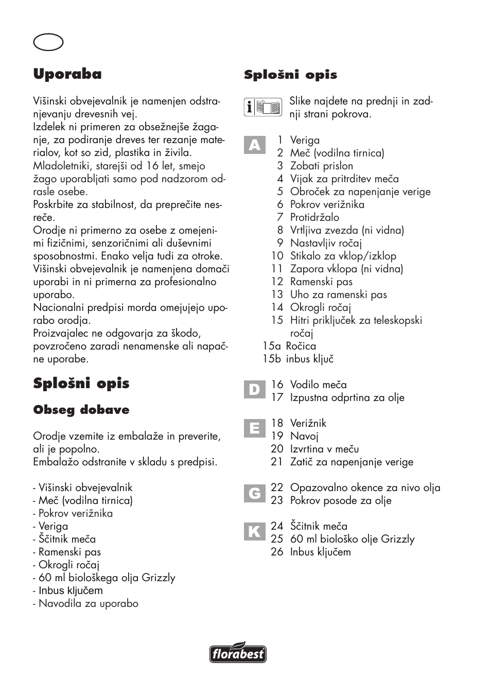 Uporaba, Splošni opis | Florabest FHE 550 B2 User Manual | Page 42 / 120
