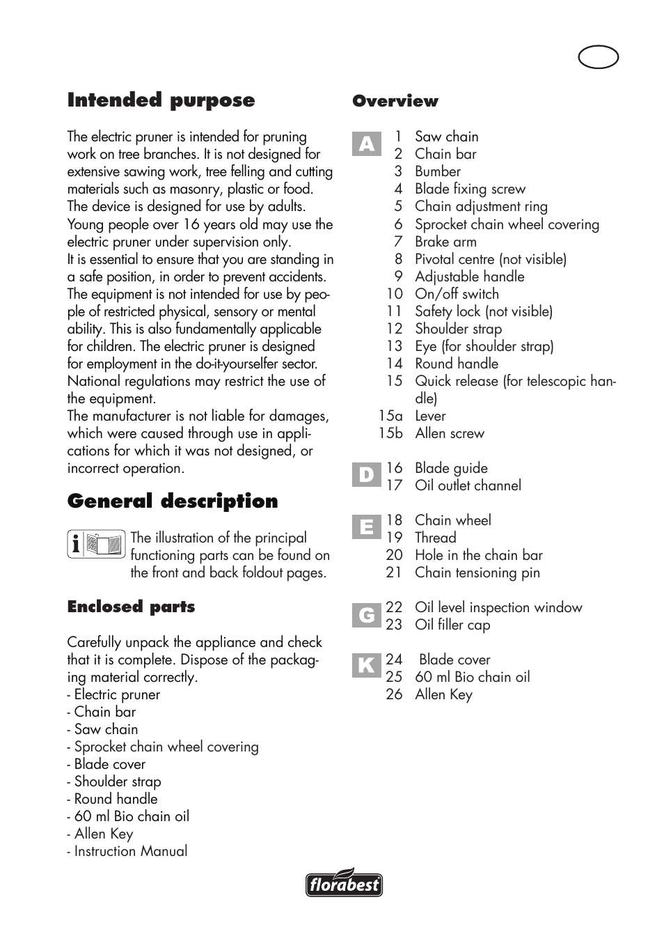 Intended purpose, General description | Florabest FHE 550 B2 User Manual | Page 5 / 120