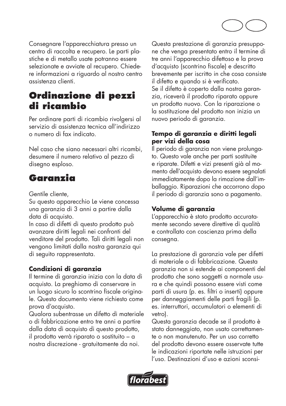 Mt it, Ordinazione di pezzi di ricambio, Garanzia | Florabest FGPS 1100 B2 User Manual | Page 11 / 40