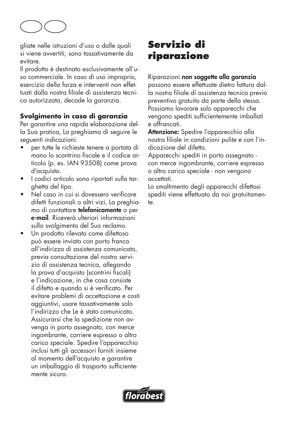 It mt, Servizio di riparazione | Florabest FGPS 1100 B2 User Manual | Page 12 / 40