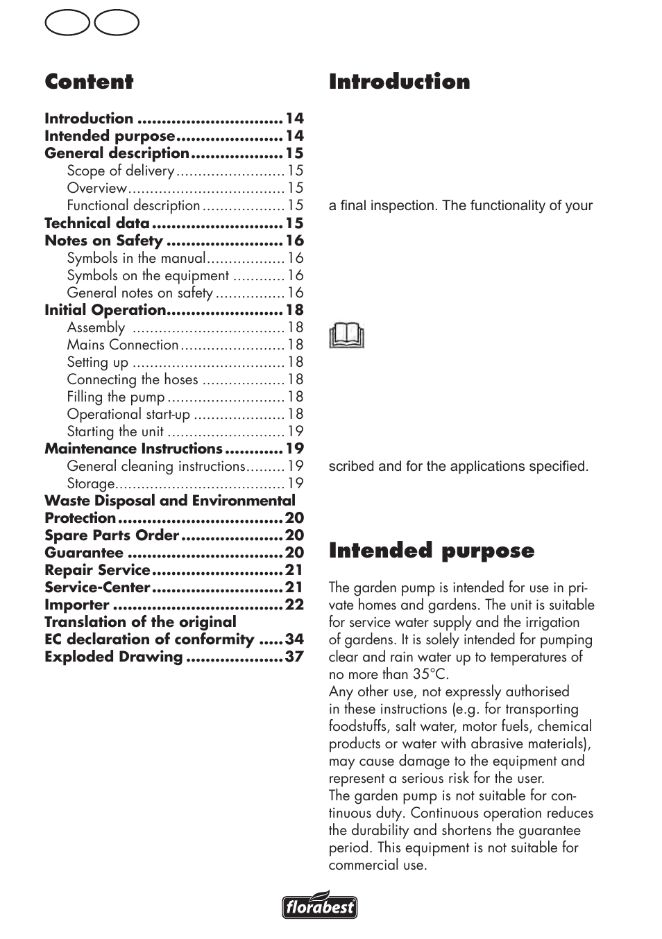 Introduction, Intended purpose, Content | Gb mt | Florabest FGPS 1100 B2 User Manual | Page 14 / 40