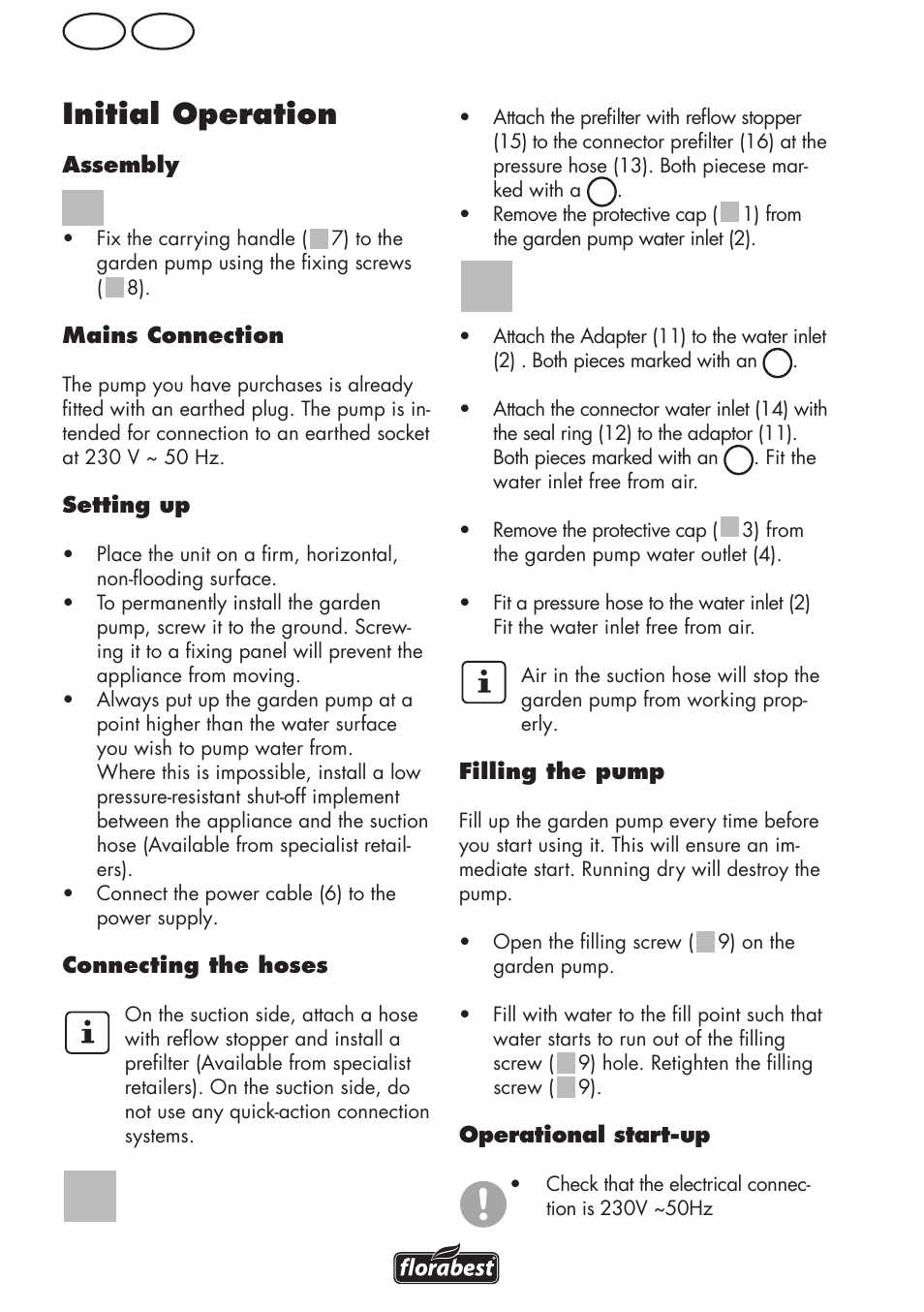 Initial operation, Gb mt | Florabest FGPS 1100 B2 User Manual | Page 18 / 40