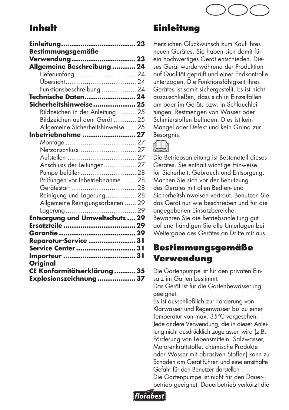 Ch at de einleitung, Bestimmungsgemäße verwendung, Inhalt | Florabest FGPS 1100 B2 User Manual | Page 23 / 40