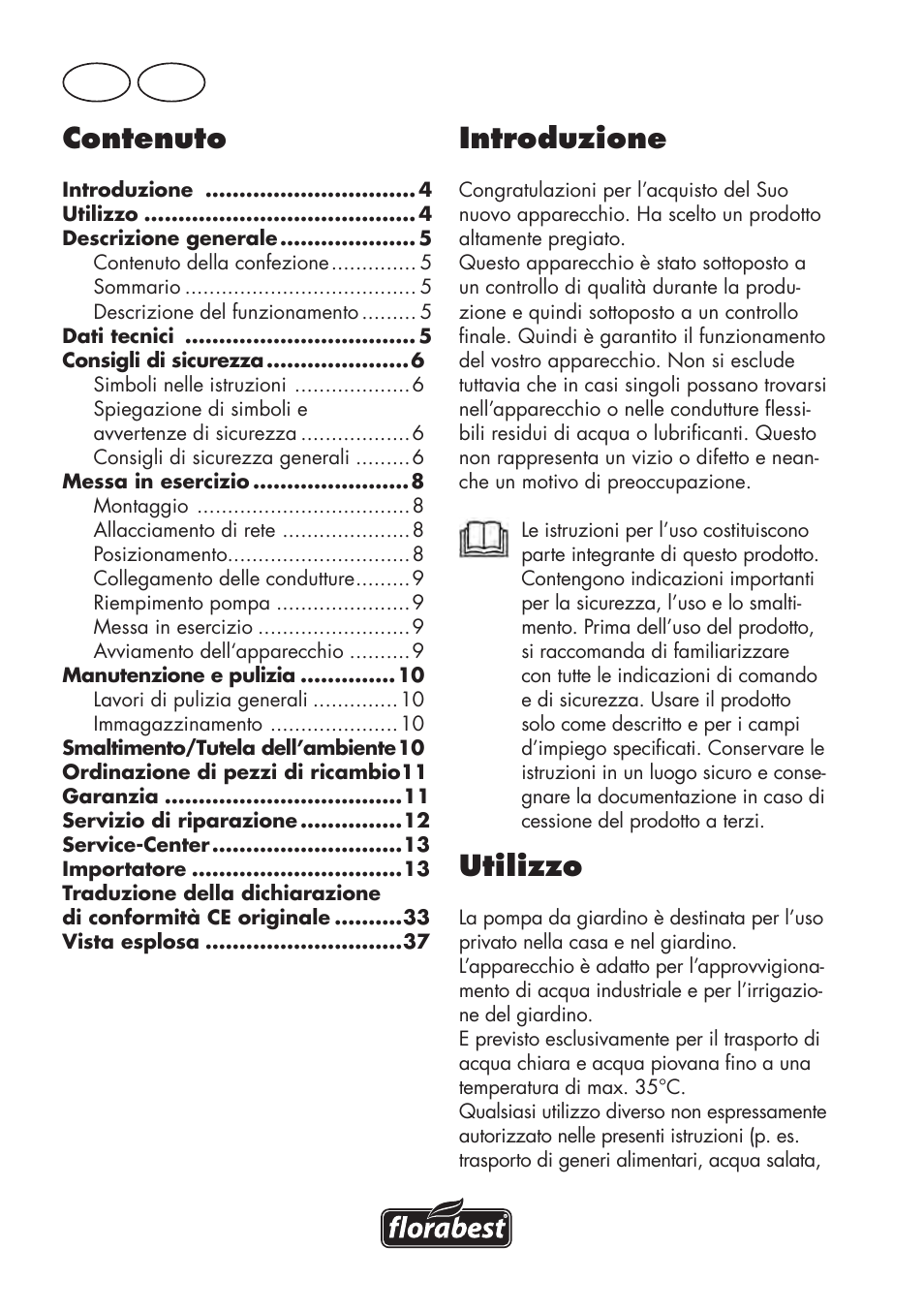 It mt, Introduzione, Utilizzo | Contenuto | Florabest FGPS 1100 B2 User Manual | Page 4 / 40