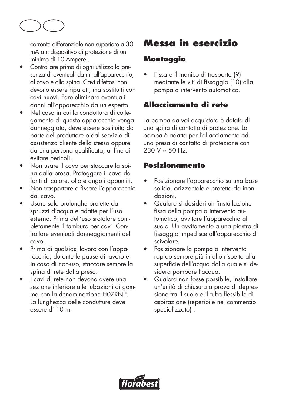 It mt, Messa in esercizio | Florabest FGPS 1100 B2 User Manual | Page 8 / 40