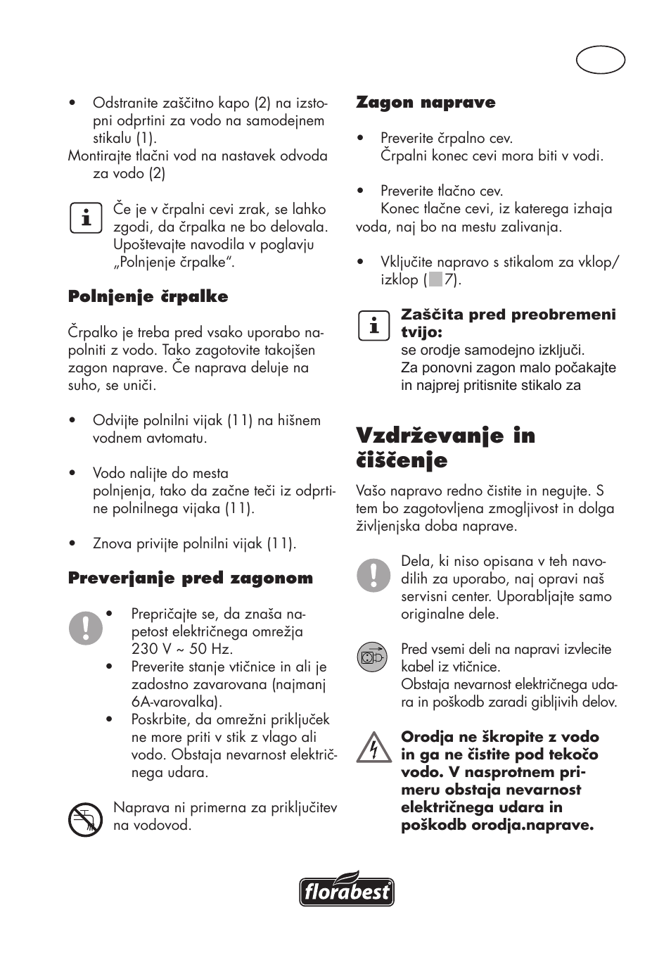 Vzdrževanje in čiščenje | Florabest FGPS 1100 B2 User Manual | Page 17 / 56