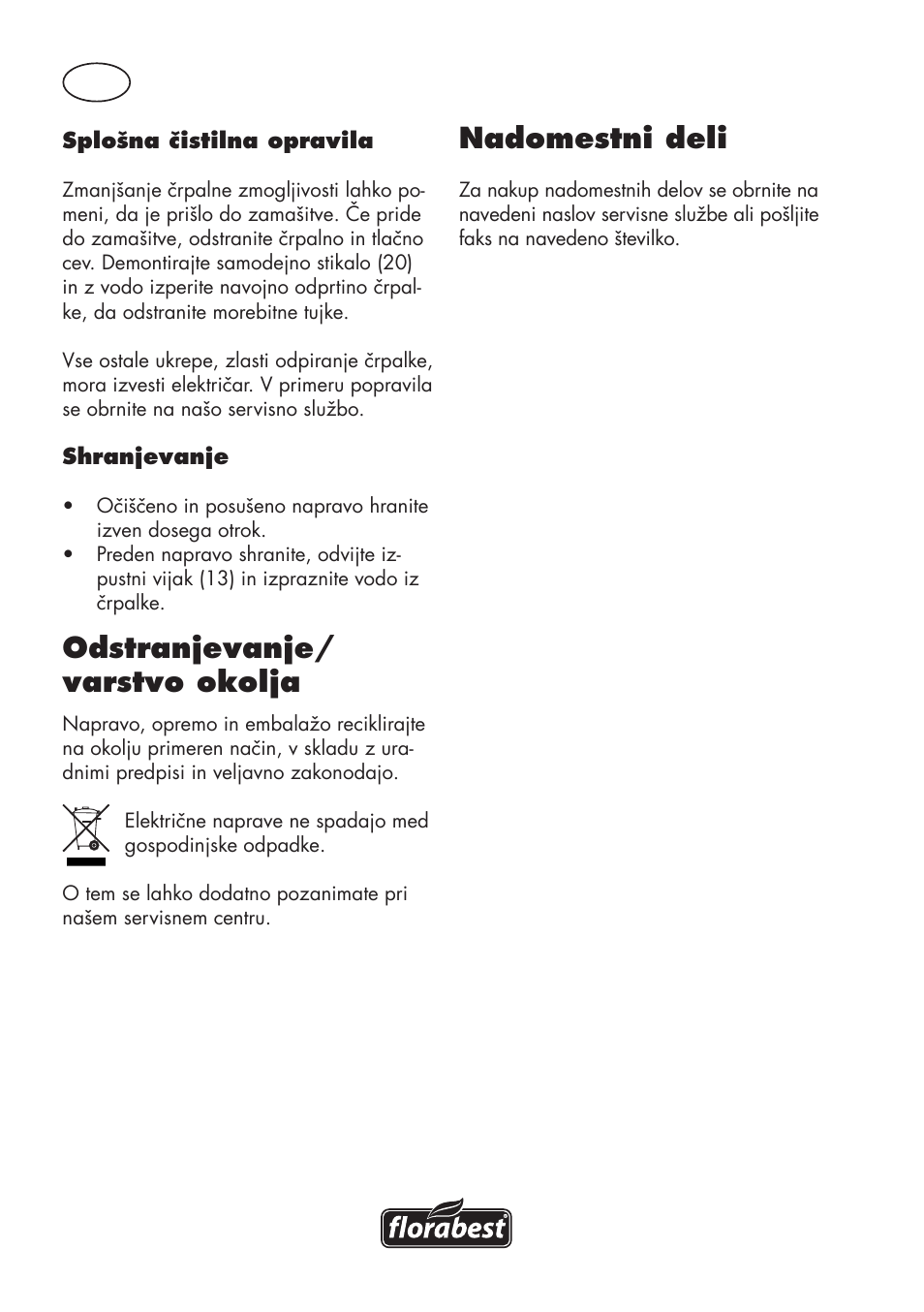 Odstranjevanje/ varstvo okolja, Nadomestni deli | Florabest FGPS 1100 B2 User Manual | Page 18 / 56