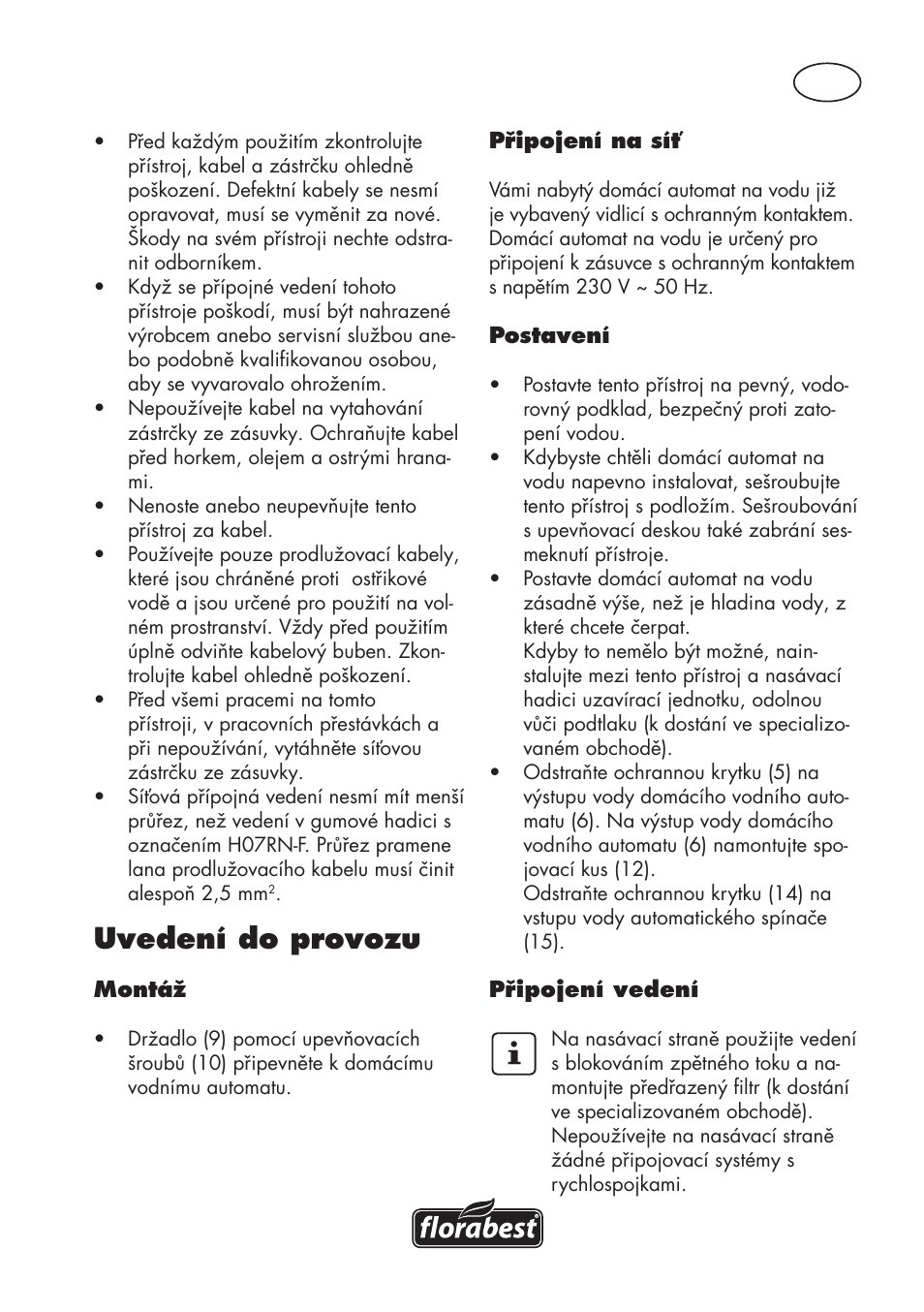 Uvedení do provozu | Florabest FGPS 1100 B2 User Manual | Page 25 / 56