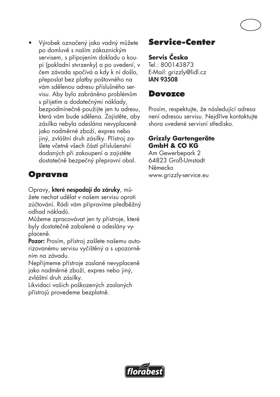 Opravna, Service-center, Dovozce | Florabest FGPS 1100 B2 User Manual | Page 29 / 56