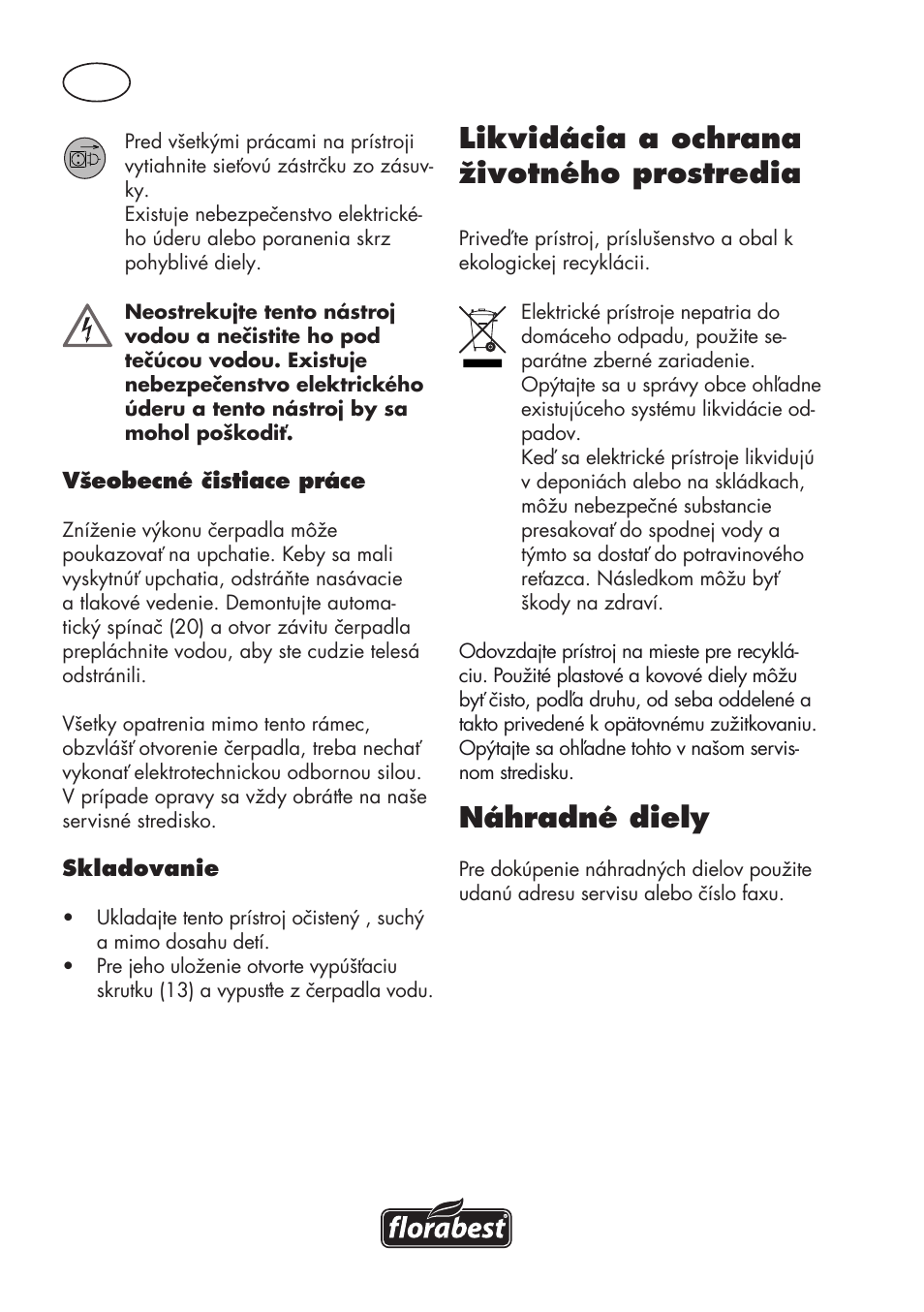 Likvidácia a ochrana životného prostredia, Náhradné diely | Florabest FGPS 1100 B2 User Manual | Page 36 / 56