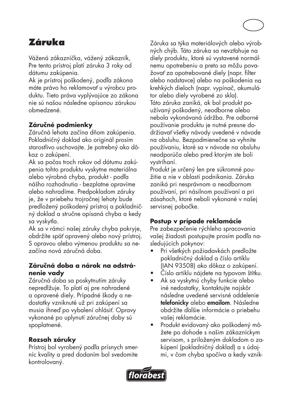 Sk záruka | Florabest FGPS 1100 B2 User Manual | Page 37 / 56