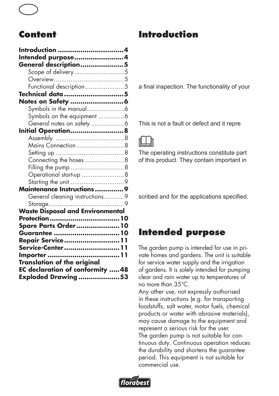 Introduction, Intended purpose, Content | Florabest FGPS 1100 B2 User Manual | Page 4 / 56