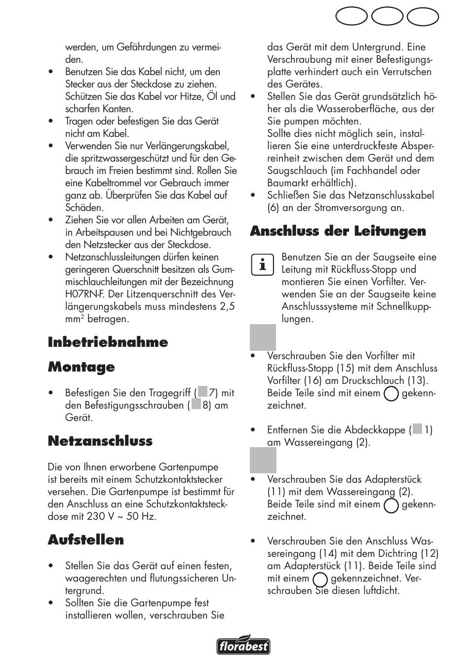 Ch at de, Anschluss der leitungen, Inbetriebnahme montage | Netzanschluss, Aufstellen | Florabest FGPS 1100 B2 User Manual | Page 43 / 56