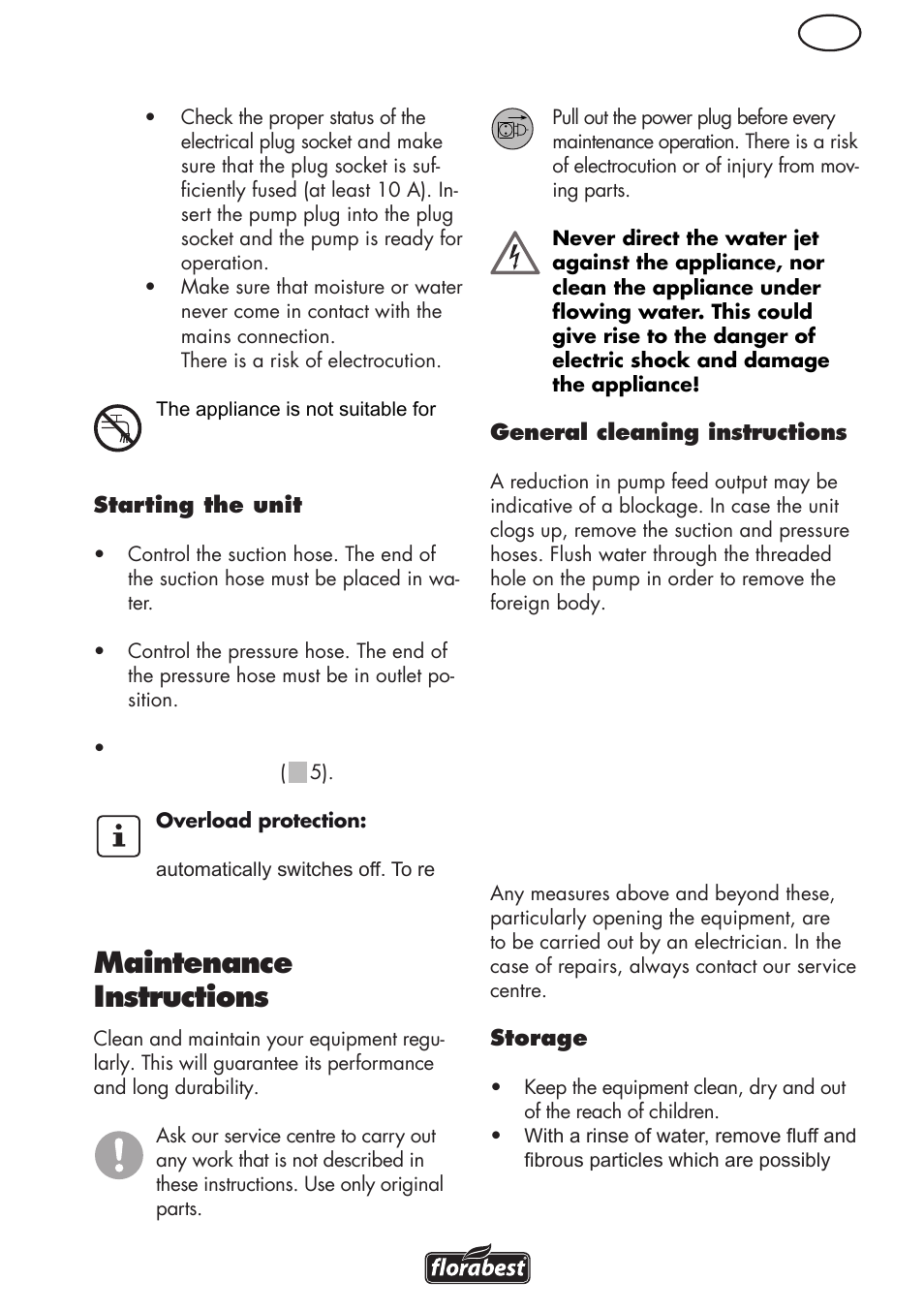 Maintenance instructions | Florabest FGPS 1100 B2 User Manual | Page 9 / 56