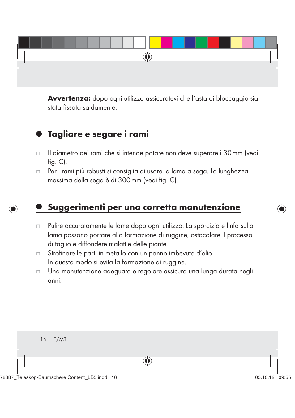 Tagliare e segare i rami, Suggerimenti per una corretta manutenzione | Florabest Z31309 User Manual | Page 16 / 36