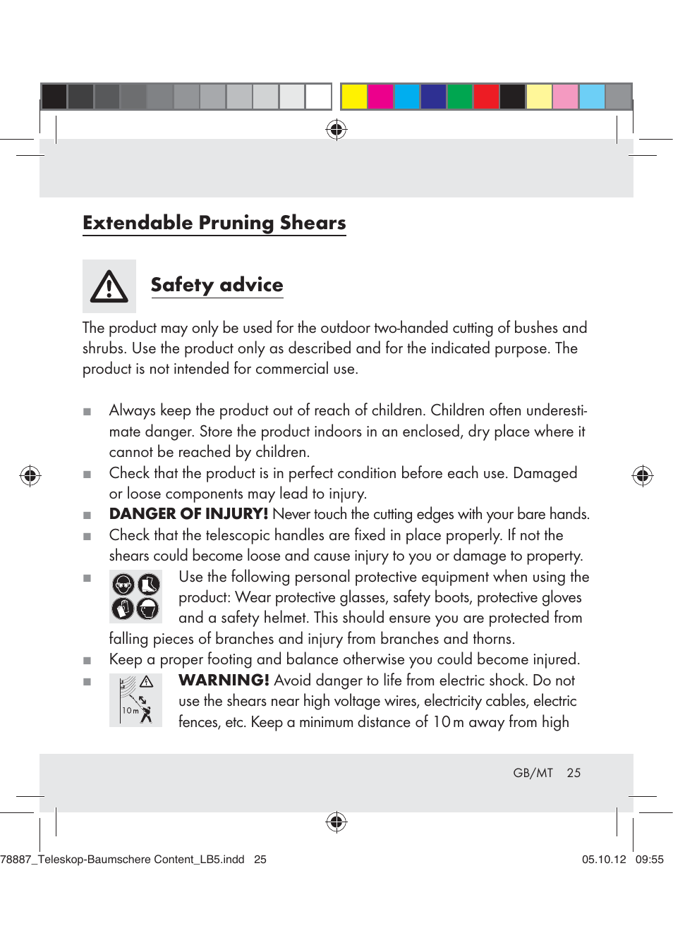 Extendable pruning shears safety advice | Florabest Z31309 User Manual | Page 25 / 36