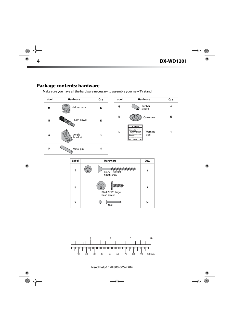 Package contents: hardware, Package contents | Dynex DX-WD1201 User Manual | Page 4 / 15