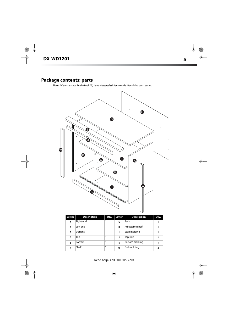 Package contents: parts | Dynex DX-WD1201 User Manual | Page 5 / 15