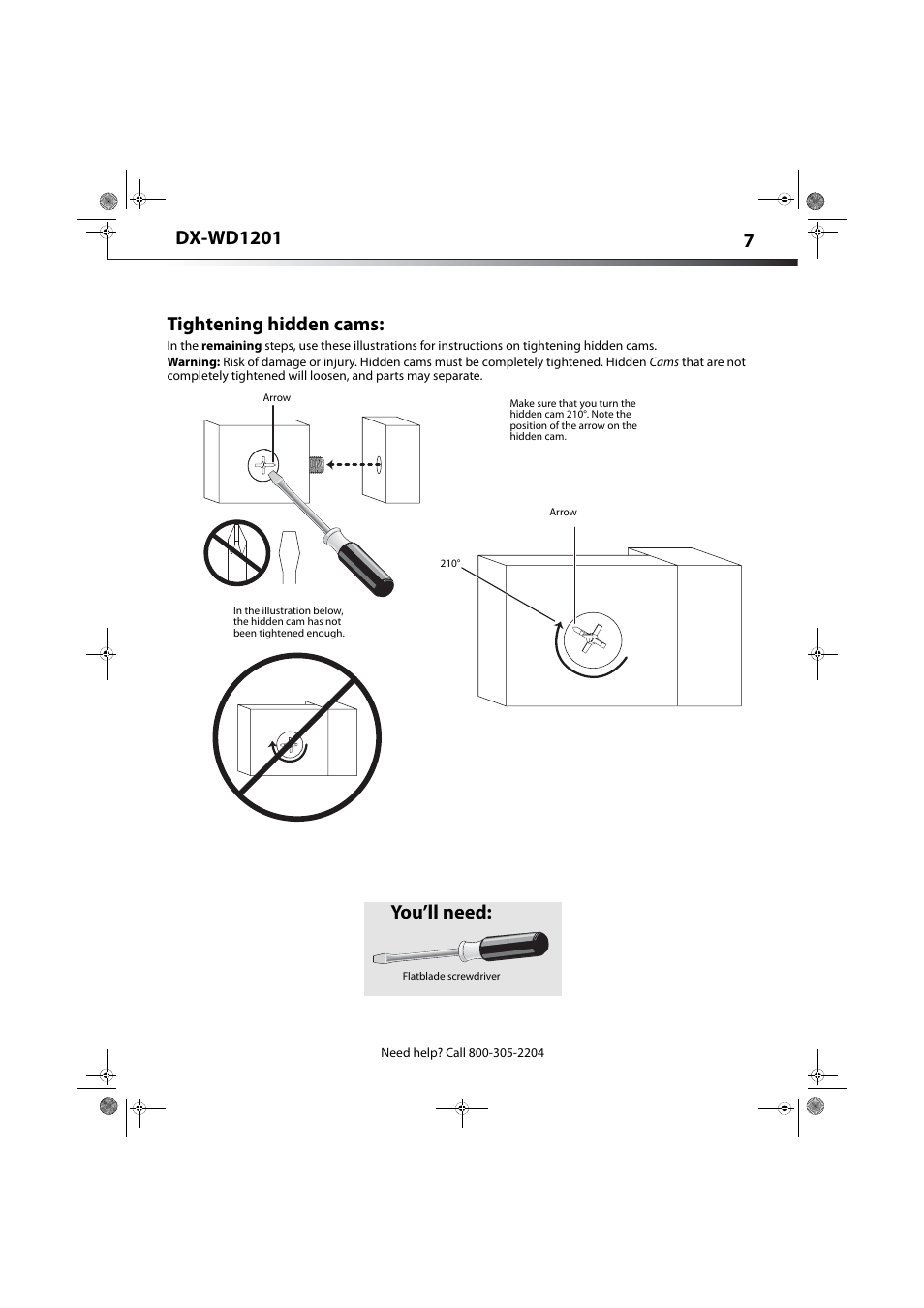 Tightening hidden cams, You’ll need | Dynex DX-WD1201 User Manual | Page 7 / 15