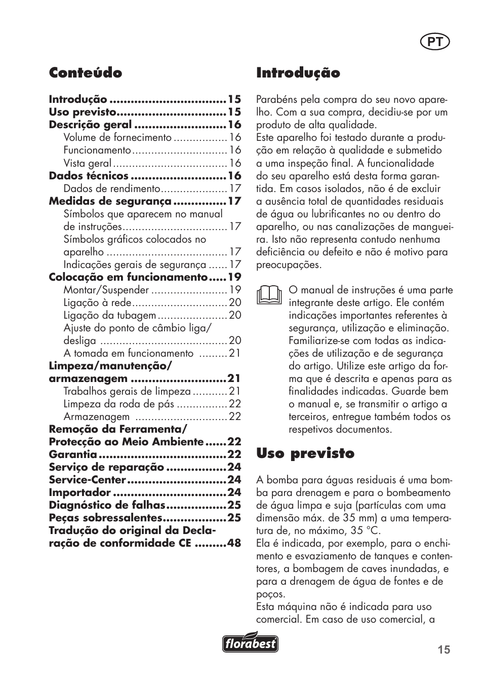 Introdução, Uso previsto, Conteúdo | Florabest FTS 1100 B2 User Manual | Page 15 / 50