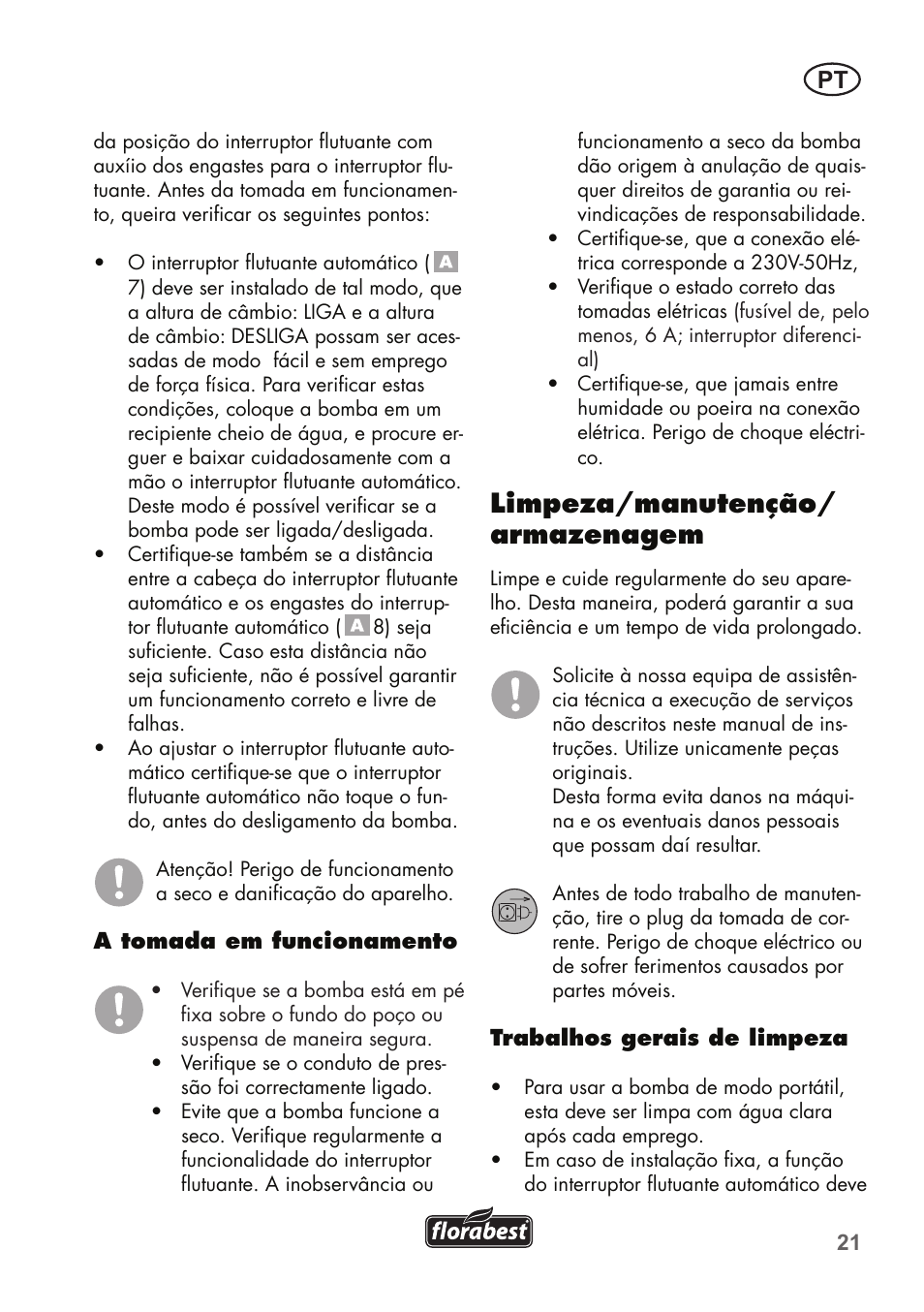 Limpeza/manutenção/ armazenagem | Florabest FTS 1100 B2 User Manual | Page 21 / 50