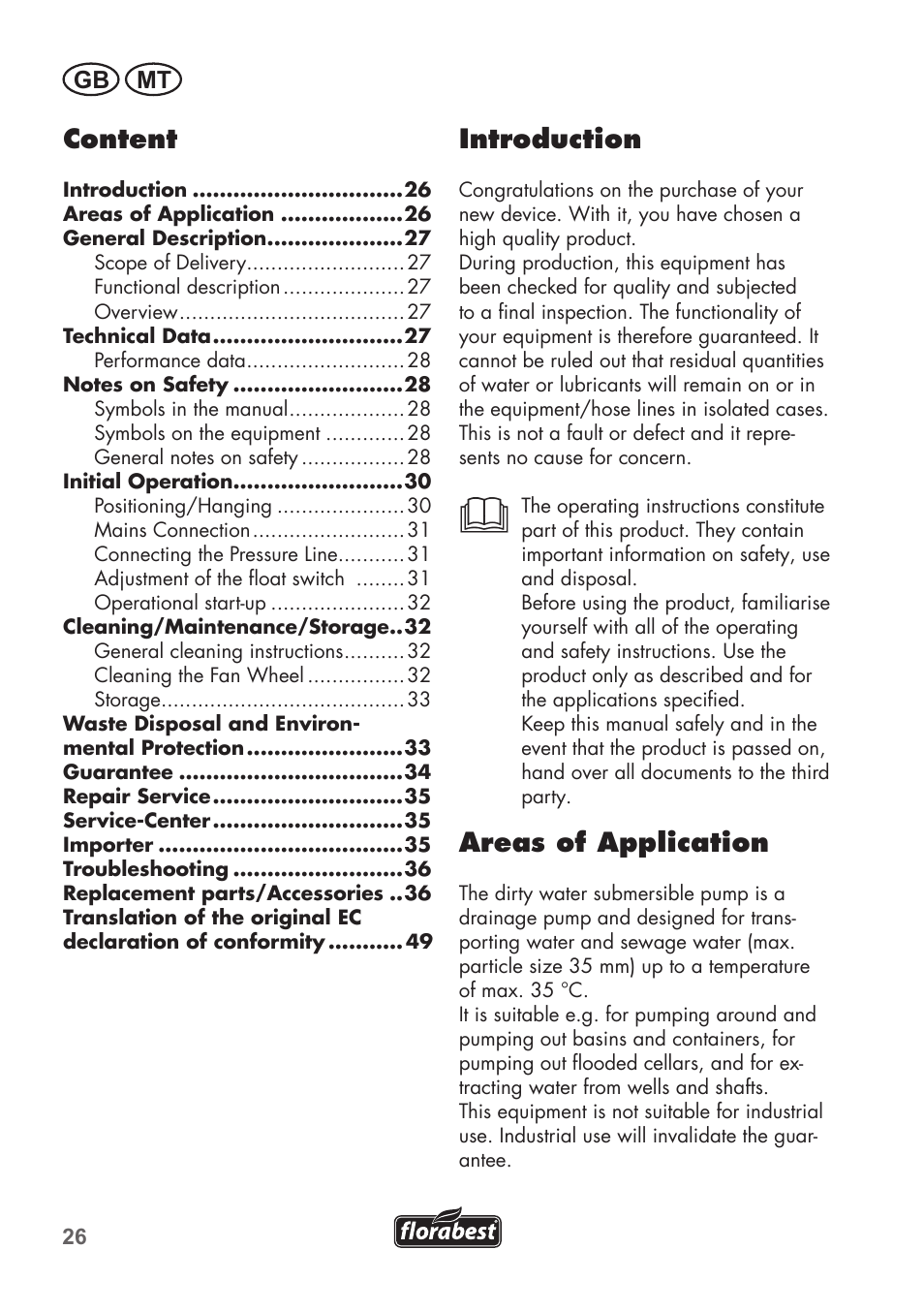 Introduction, Areas of application, Content | Gb mt | Florabest FTS 1100 B2 User Manual | Page 26 / 50