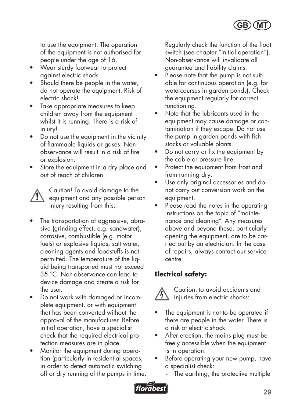 Gb mt | Florabest FTS 1100 B2 User Manual | Page 29 / 50