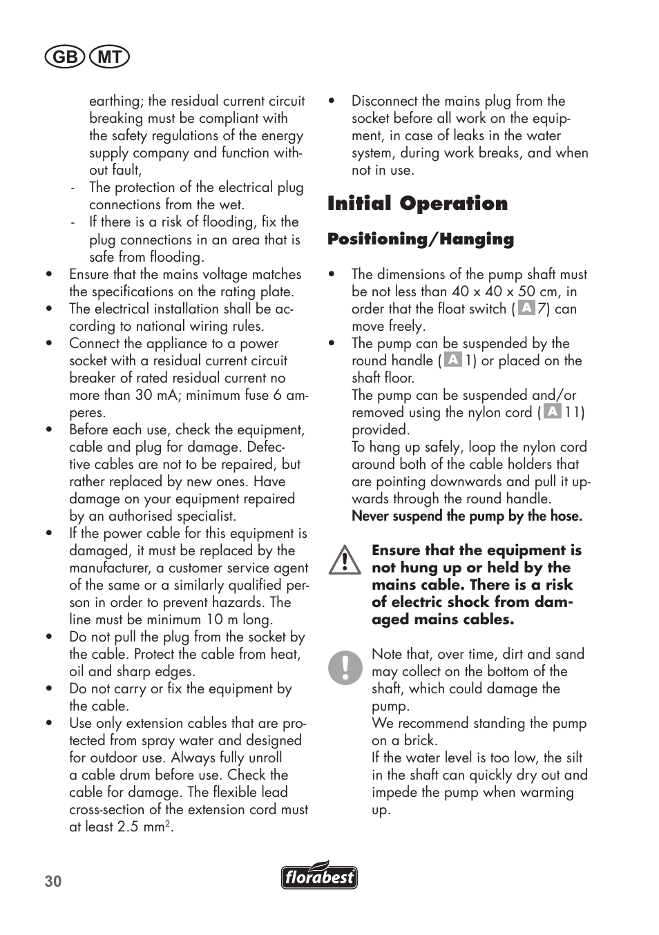 Initial operation, Gb mt | Florabest FTS 1100 B2 User Manual | Page 30 / 50