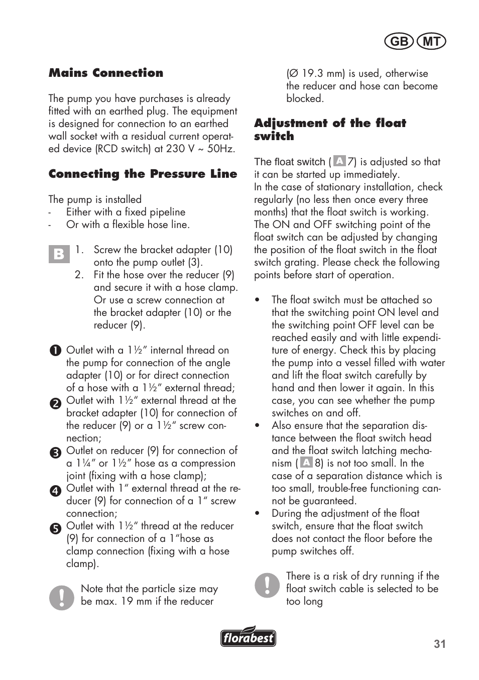 Gb mt | Florabest FTS 1100 B2 User Manual | Page 31 / 50