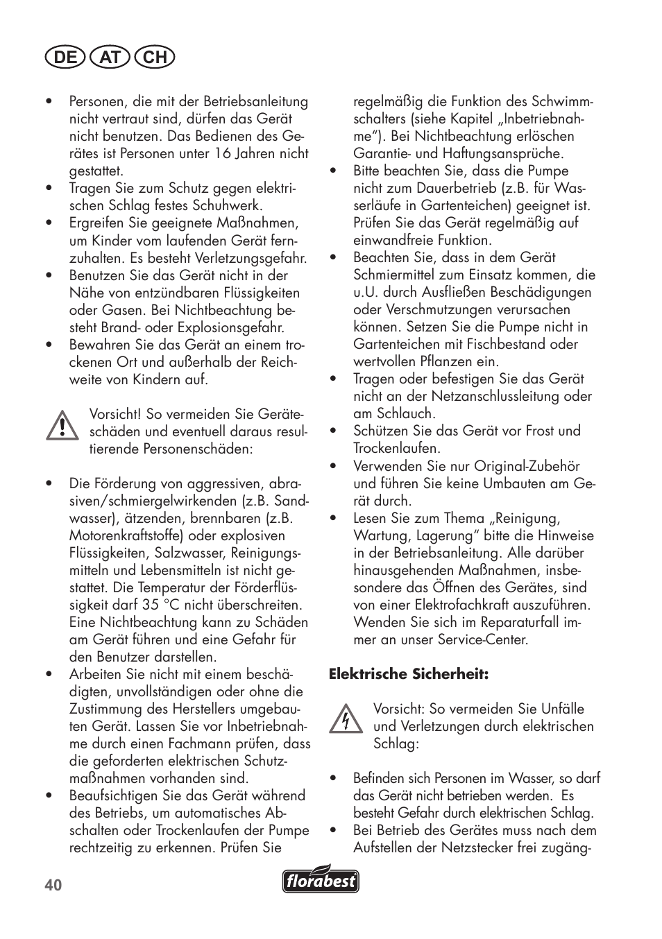 De at ch | Florabest FTS 1100 B2 User Manual | Page 40 / 50