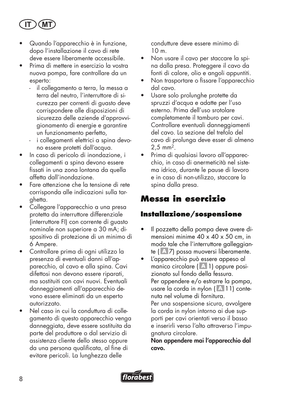 Messa in esercizio, It mt | Florabest FTS 1100 B2 User Manual | Page 8 / 50