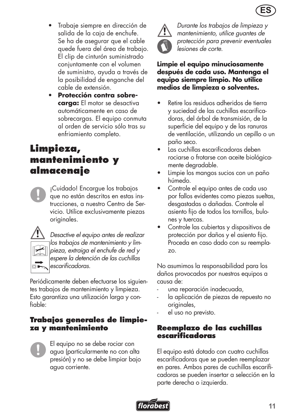 Limpieza, mantenimiento y almacenaje | Florabest FGH 710 A1 User Manual | Page 11 / 68