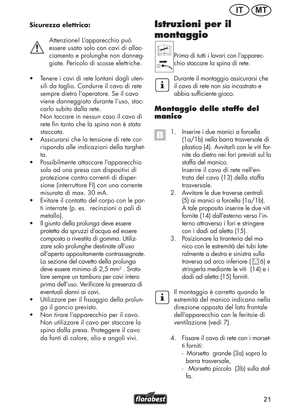 Istruzioni per il montaggio, Mt it | Florabest FGH 710 A1 User Manual | Page 21 / 68