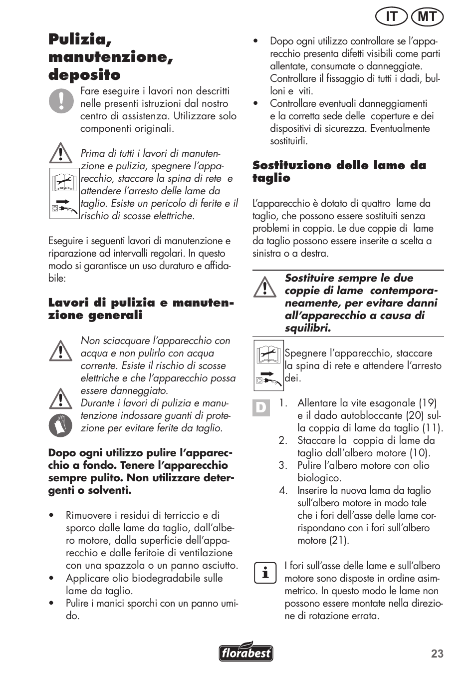 Pulizia, manutenzione, deposito, Mt it | Florabest FGH 710 A1 User Manual | Page 23 / 68