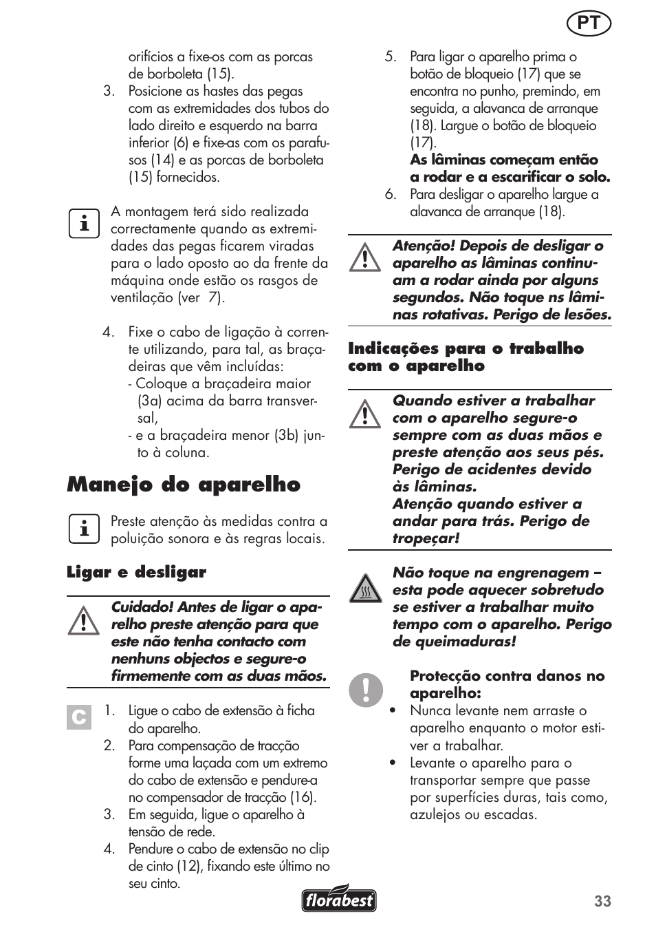 Manejo do aparelho | Florabest FGH 710 A1 User Manual | Page 33 / 68