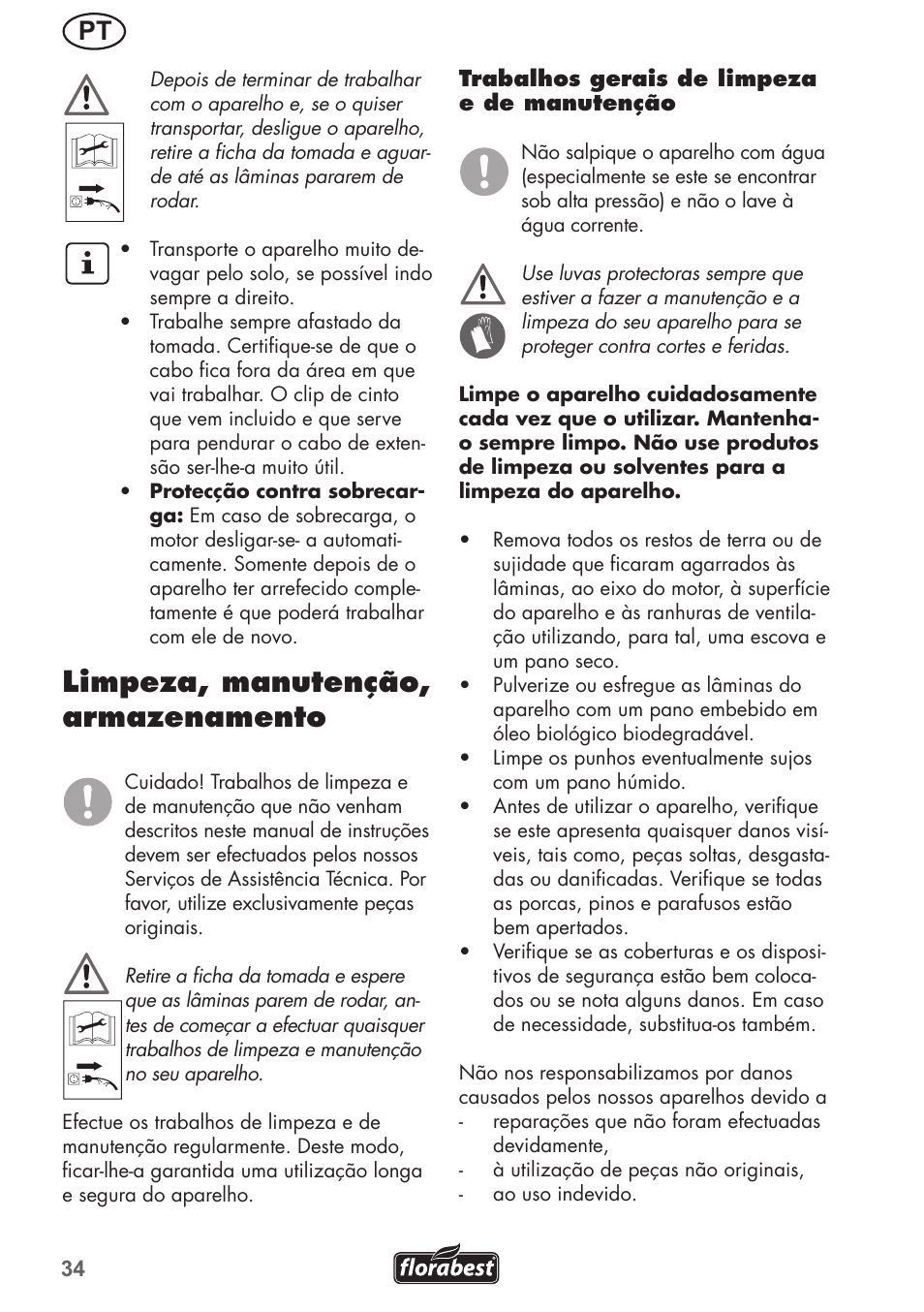 Limpeza, manutenção, armazenamento | Florabest FGH 710 A1 User Manual | Page 34 / 68