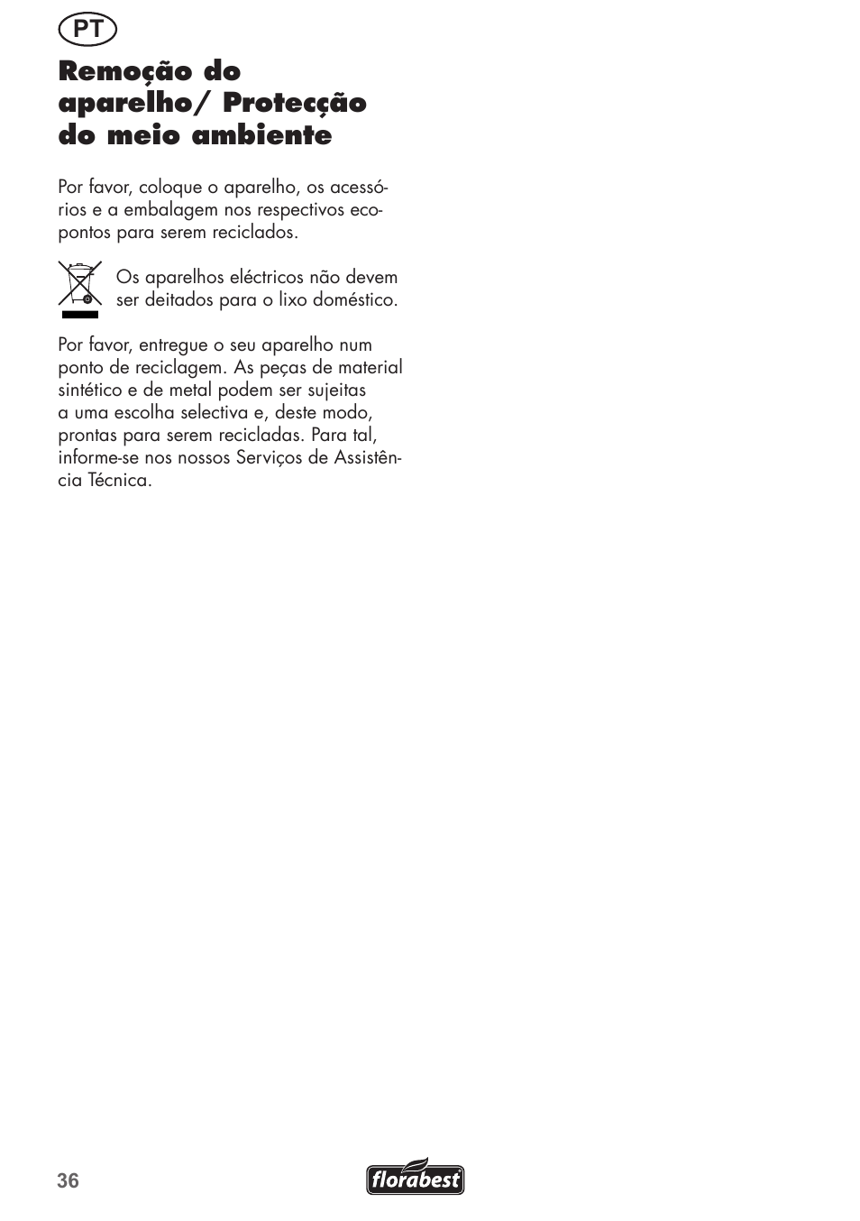 Remoção do aparelho/ protecção do meio ambiente | Florabest FGH 710 A1 User Manual | Page 36 / 68