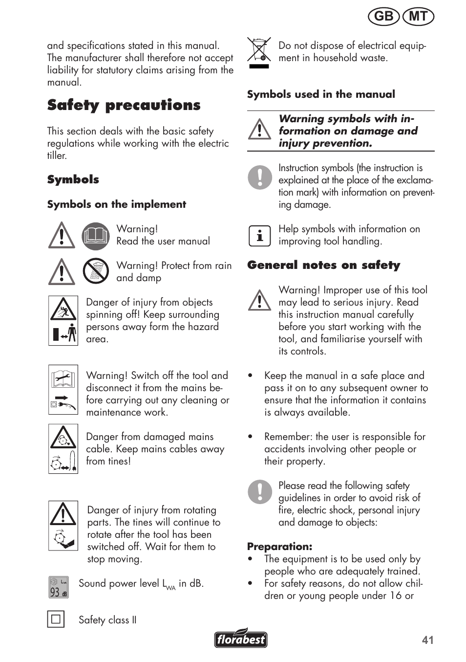 Safety precautions, Mt gb | Florabest FGH 710 A1 User Manual | Page 41 / 68