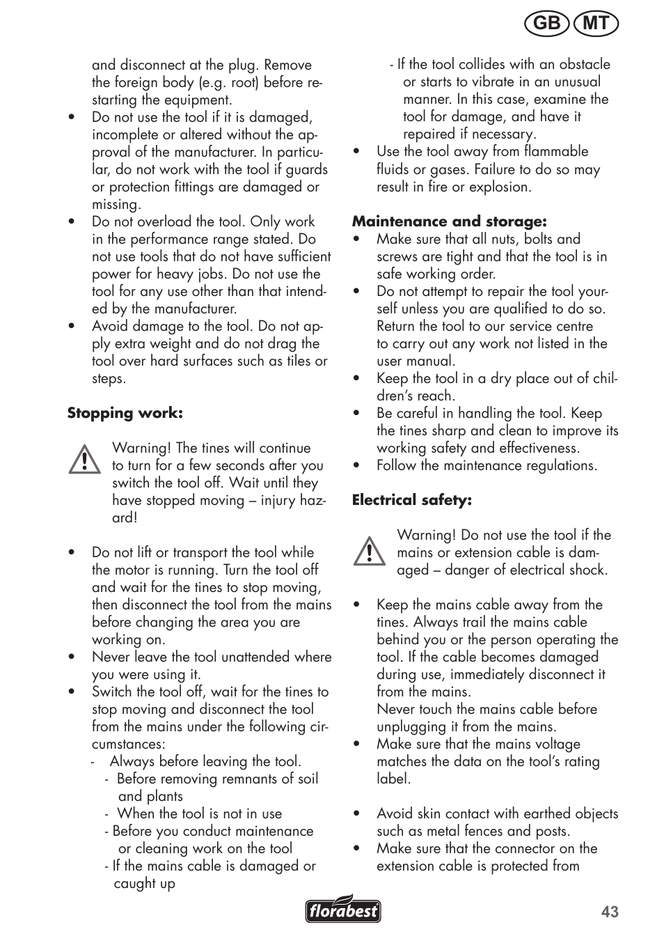 Mt gb | Florabest FGH 710 A1 User Manual | Page 43 / 68