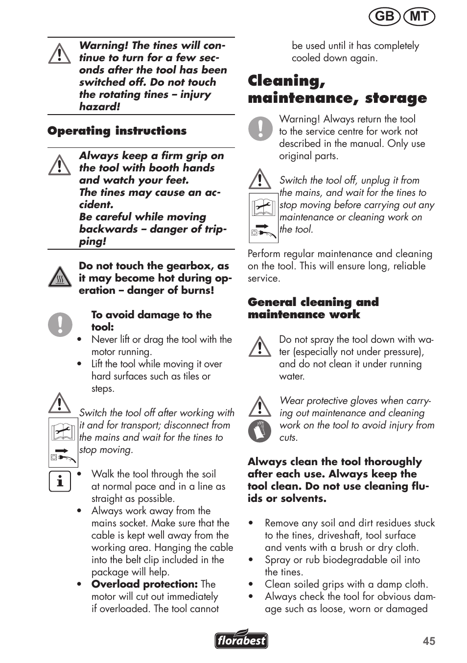 Cleaning, maintenance, storage, Mt gb | Florabest FGH 710 A1 User Manual | Page 45 / 68
