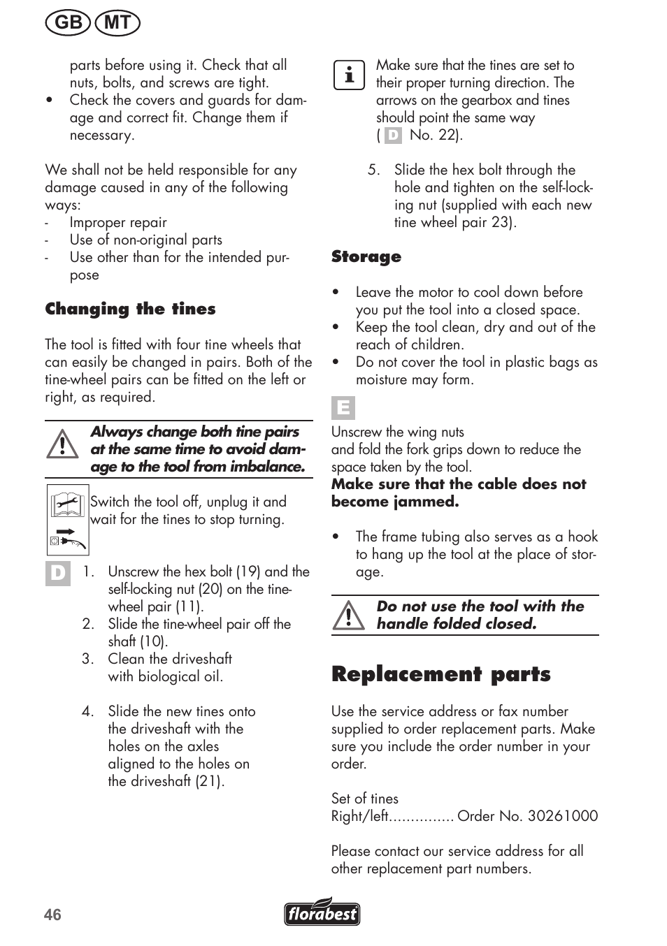 Replacement parts, Gb mt | Florabest FGH 710 A1 User Manual | Page 46 / 68