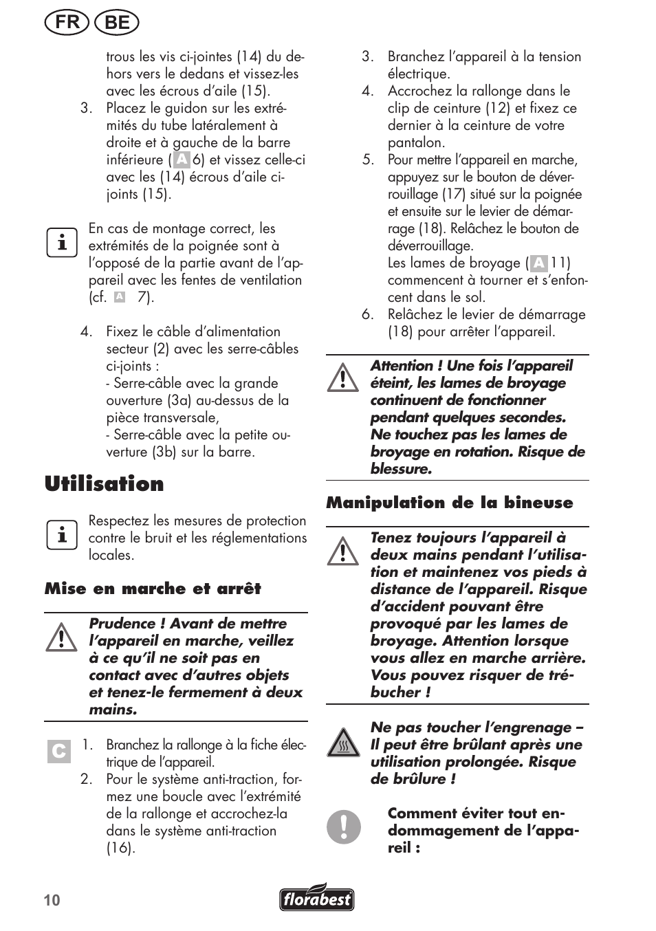 Utilisation, Be fr | Florabest FGH 710 A1 User Manual | Page 10 / 52