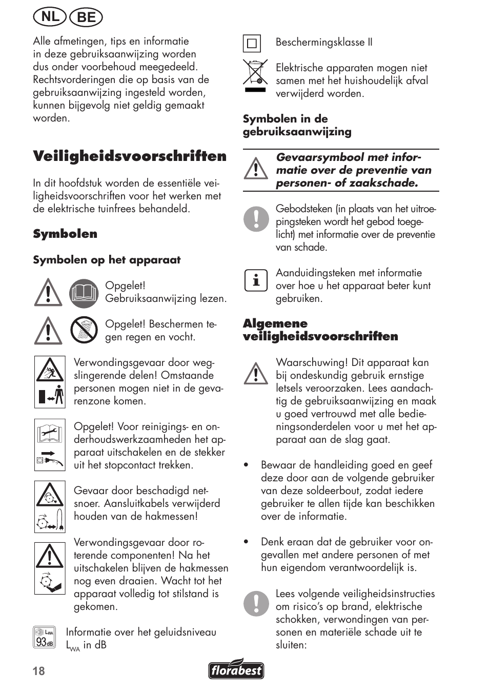 Nl be, Veiligheidsvoorschriften | Florabest FGH 710 A1 User Manual | Page 18 / 52